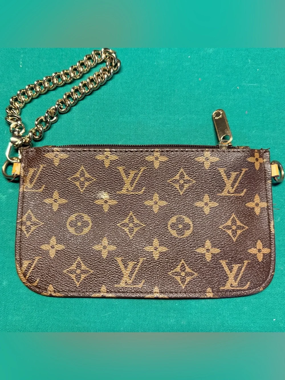 Louis Vuitton Monogram Canvas Chain Wristlet in Brown and Gold